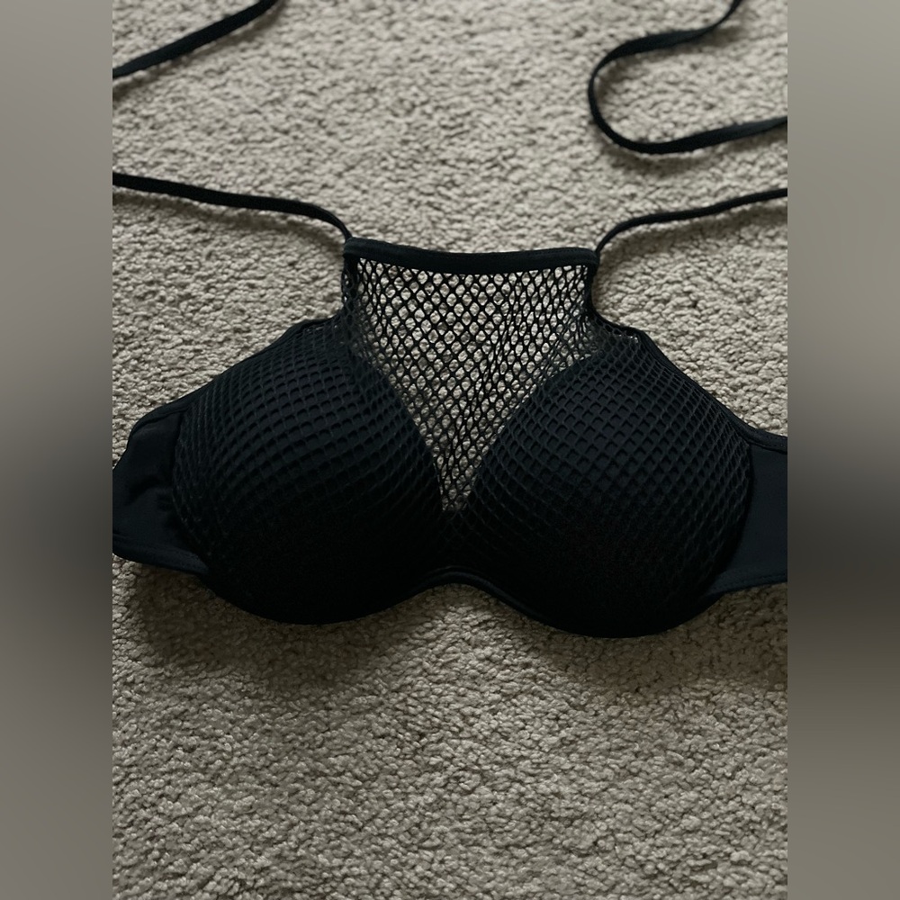 Black Molded Cup Underwire Bikini Top with Mesh Cover  Rave Xhilaration M